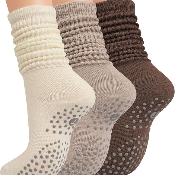 Grip Pilates Socks for Women, Yoga Slouch Socks with Grip for Barre Workout Hosp